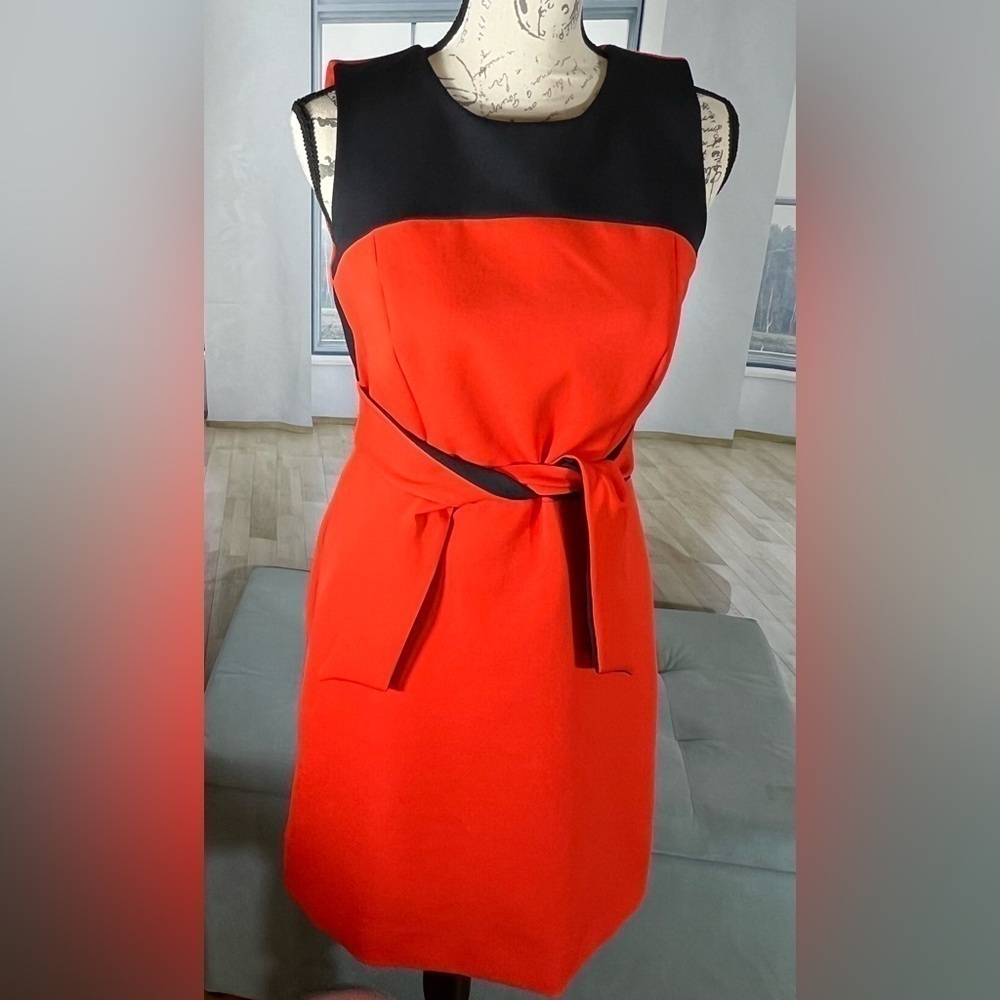 Milly Combo Jenny Mini Dress Red Sleeveless Round Neck Tie Belt Size 4